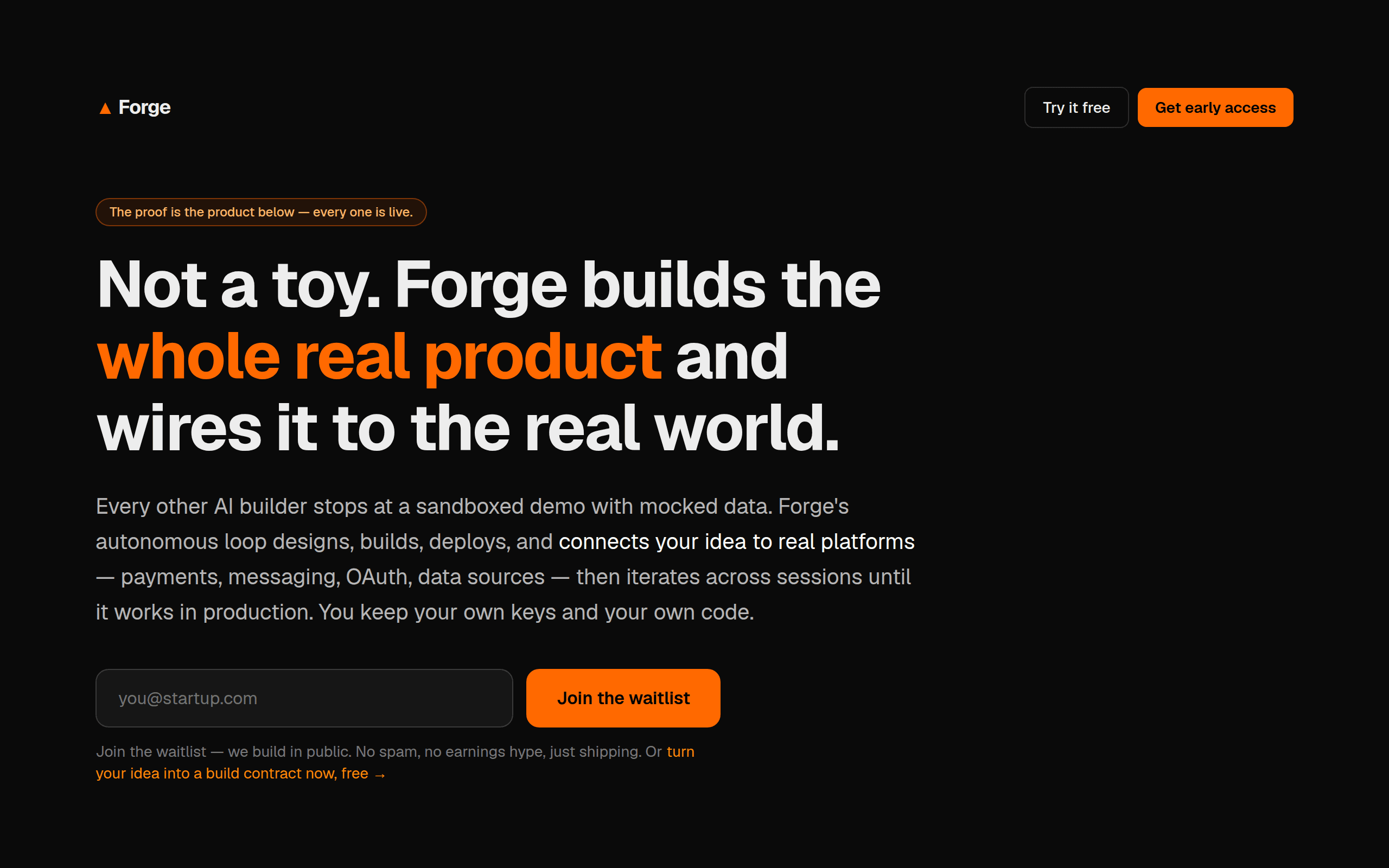 אתר Forge - בונה מוצרים אוטונומי